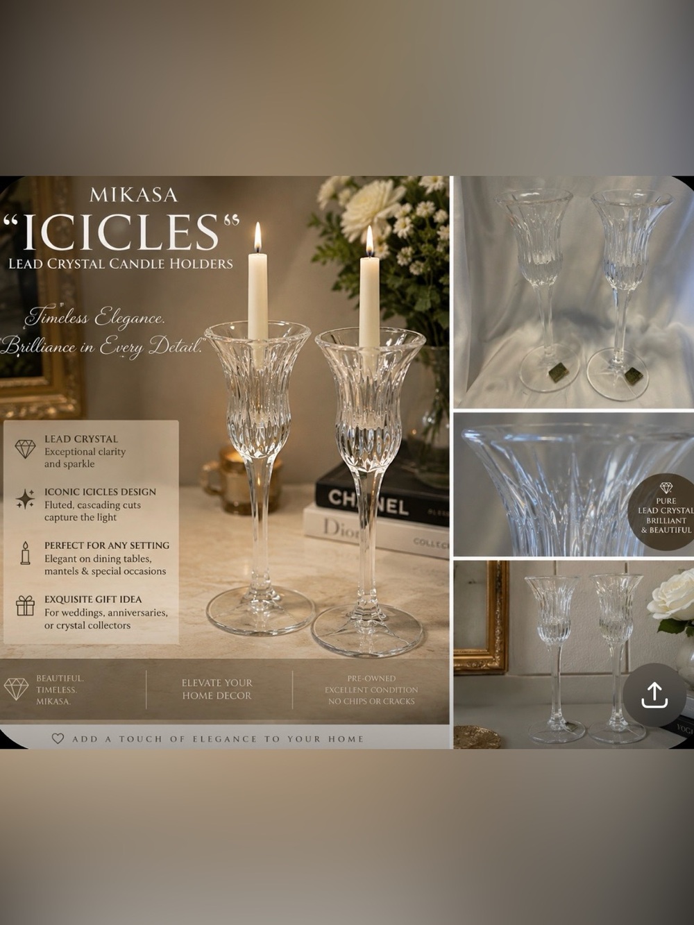 pair of Mikasa "Icicles" lead crystal candle holders
